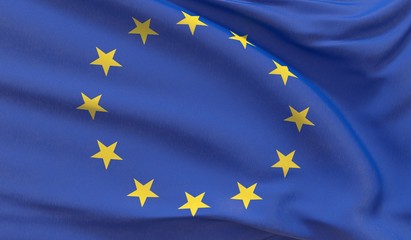 Official EU flag. European Union Flag. 3D illustration.