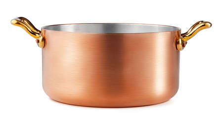 Clean and shiny copper pot isolated on white background - obrazy, fototapety, plakaty
