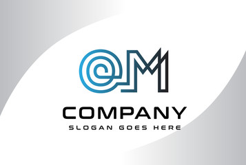 Blue black gradient initial letter OM logo vector template