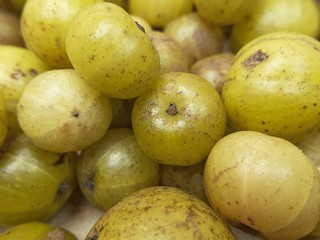 Amla or phyllanthus emblica. Closeup image of Indian gooseberry.