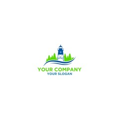 Obraz premium Simple Lighthouse with Pine Trees Logo Design Vector
