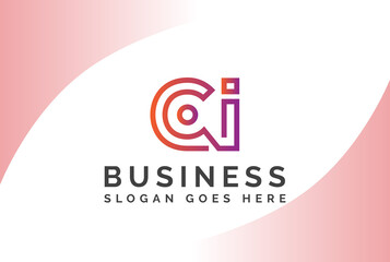 Pink yellow gradient initial letter CI logo vector template