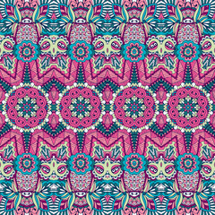 Vector seamless pattern ethnic tribal geometric psychedelic colorful print