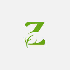 Vector green alphabet eco logo with leaves, Green Eco Alphabet Vector icon, initial Z with nature logo design inspiration.
