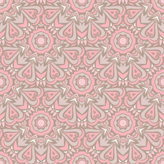 Fototapeta na wymiar Pink seamless pattern with ethnic geometrc ornament. Boho design.