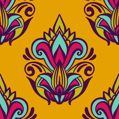 blue damask seamless pattern, indigo renaissance tiling ornament.