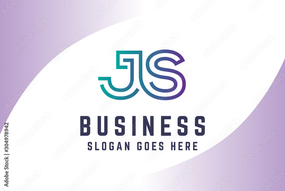 Canvas Prints green purple gradient initial letter js logo vector template
