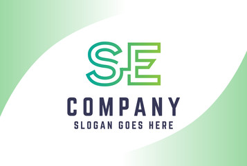 Green light gradient initial letter SE logo vector template