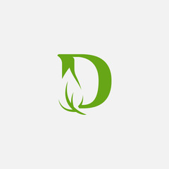 Vector green alphabet eco logo with leaves, Green Eco Alphabet Vector icon, initial D with nature logo design inspiration.