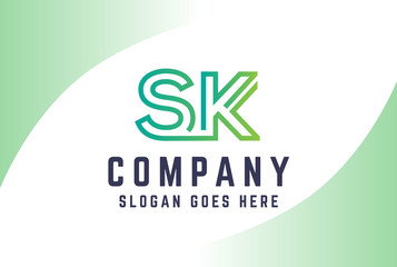 Green light gradient initial letter SK logo vector template