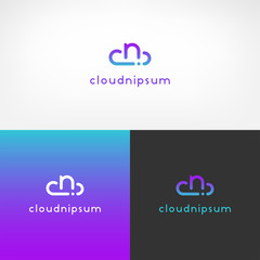 Cloud idea combined with 'cn' letters. Creative monogram logo. Vector image.