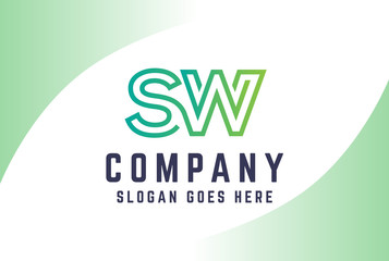 Green light gradient initial letter SW logo vector template