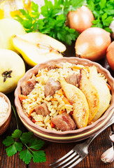 Pilaf with meat and quince