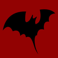 Vector abstract bat silhouette on dark red background.