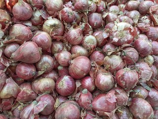 Texture of onions. Lots of onions in the market for sale