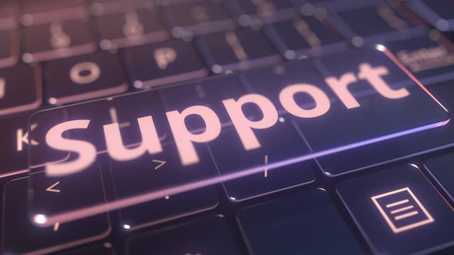 Futuristic computer keyboard and transparent support key. Conceptual 3D animation