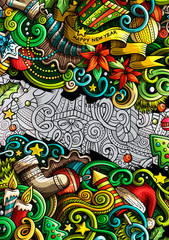 Cartoon cute doodles Happy New Year frame