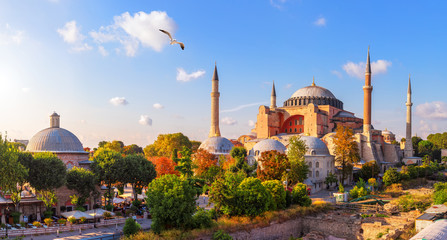 Fototapeta premium Istanbul panorama, view on the Hagia Sophia museum complex