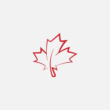 Maple leaf logo template vector icon illustration, Maple leaf linear vector illustration, Canadian vector symbol, Red maple leaf, Canada symbol, Red Canadian Maple Leaf