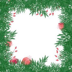 Naklejka na ściany i meble Square frame background made of branches with berries and gift boxes. Perfect for banner, email, greeting card. Place for text.
