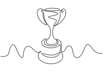 one line drawing of winner trophy minimalism object design vector illustration