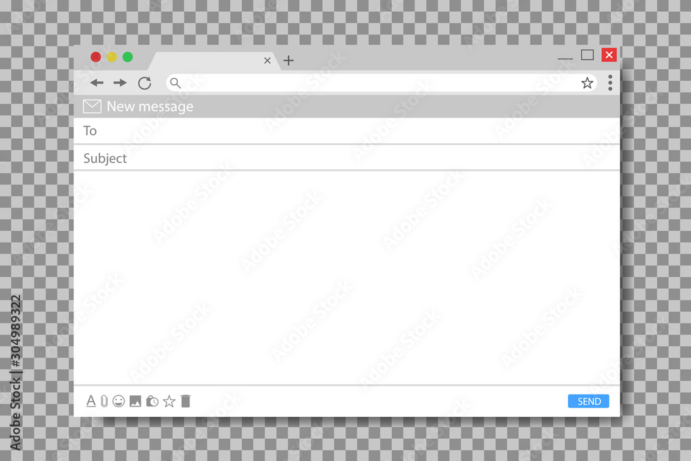 Aufkleber email message template. mockup blank mail screen window. browser interface with with send form of ma