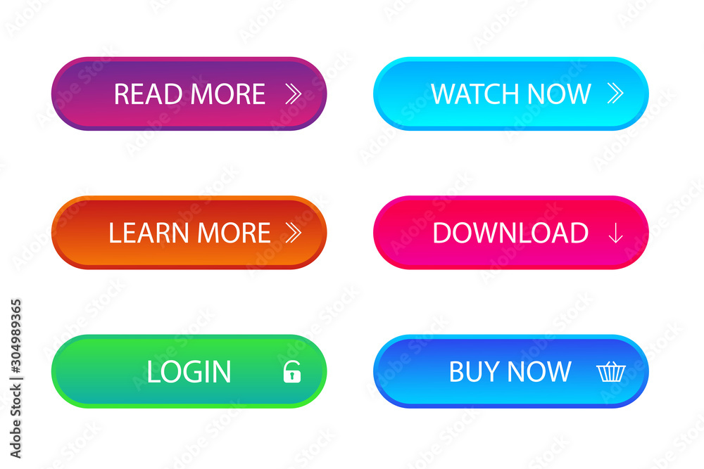 Poster set of trendy action call button for web, mobile app. template navigation button menu. gradient icon