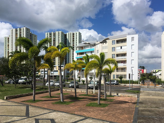French Caribbean, Antilles, Guadeloupe, Pointe-&agrave;-Pitre, front view of a social housing appartment block
