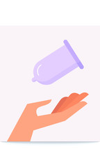 Vector illustration of Condom and hand. Safe Sex concept.