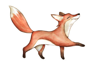 Cute watercolor fox, isolated illustration good for baby clothes print, children greeting card