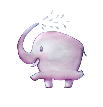 Cute watercolor elephant, isolated illustration good for baby clothes print, children greeting card