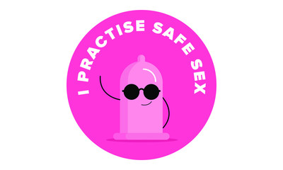 Vector illustration of Condom. Safe Sex ad badge template. 