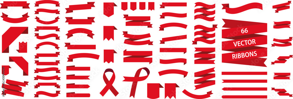 Wall mural ribbon red colored set. banner isolated. flat vector ribbons banners isolated background. set ribbon
