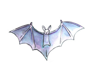 Cute watercolor vampire bat , isolated illustration good for baby clothes print, children greeting card