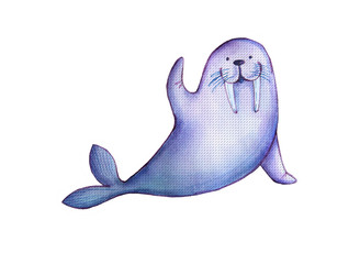 Cute watercolor walrus , isolated illustration good for baby clothes print, children greeting card