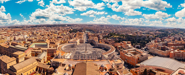 Panoramic view of old aerial city Rome from Saint Peters Square in Vatican - obrazy, fototapety, plakaty