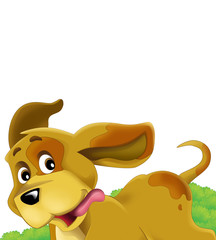 cartoon scene with dog in the nature on white background illustration for children