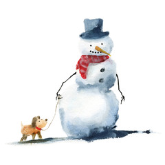 Snowman and puppy