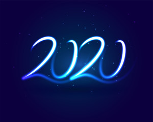 Obraz na płótnie Canvas stylish neon 2020 lettering blue light background design
