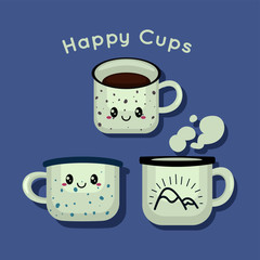 Happy cups of coffee characters