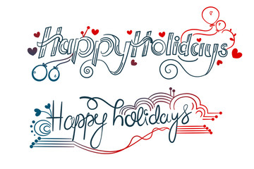 happy holidays hand written lettering in doodle style