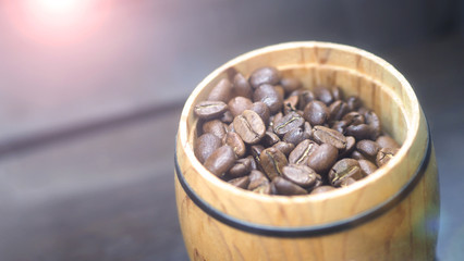 Close-up images of fresh coffee beans roasted for drink in cafe or cafeteria shop in Japan which imported from Brazil for menu such as espresso mocha capuchino and more