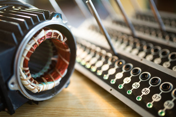 Close-up of industrial collector with copper wire