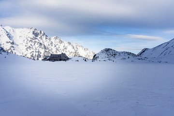 Valley of Five Polish Lakes in winter. Tatra mountains.