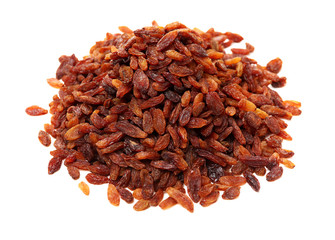 brown raisins on a white background