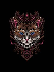 Cat vector illustration with mandala pattern as the ornament background for t-shirt print apparel and other merchandise