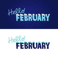 Hello February ice font with snow on top for seasonal sale, Christmas or New year poster, trendy banner, printing. Hand drawn Modern stilized design of typography, vector cold lettering