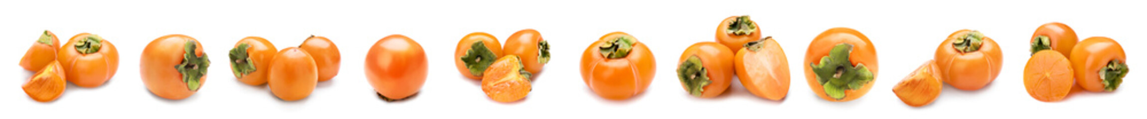 Set of ripe persimmons on white background