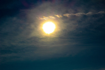 Autumn morning sky with morning sun and clouds.