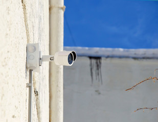 security camera on wall